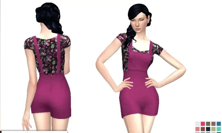 Sims 4 Floral Tee Overall Dress