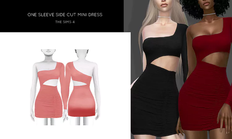 Sims 4 Side Cut One Sleeve Mini Dress